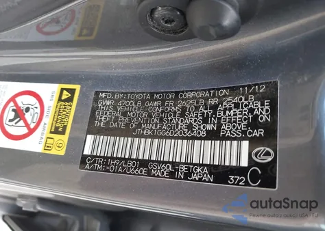 2013 Lexus Es 350 из США, поврежденный, VIN JTHBK1GG6D2036408